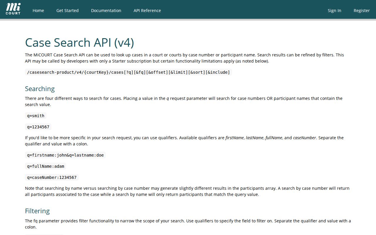 Iron County case lookup MiCOURT API record and search-field reference