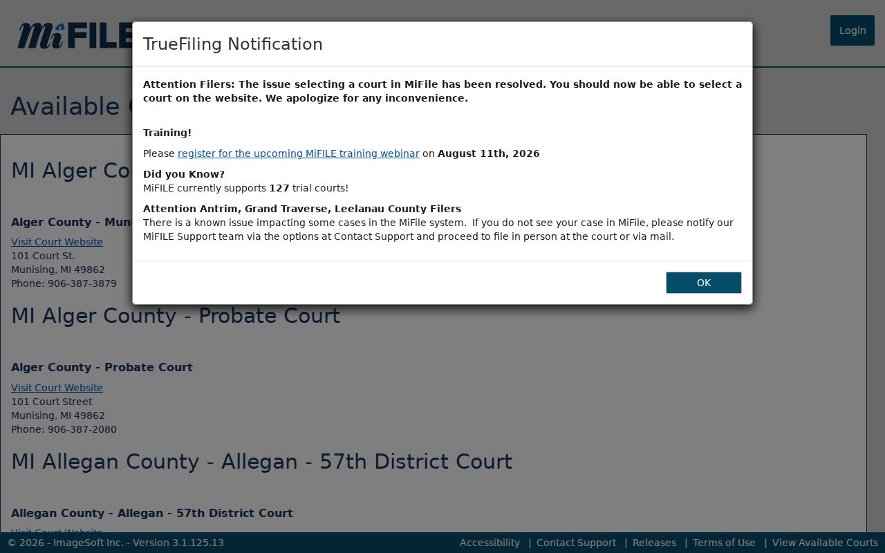 Iron County civil docket MiFILE directory for 41st Circuit and 95B District Court