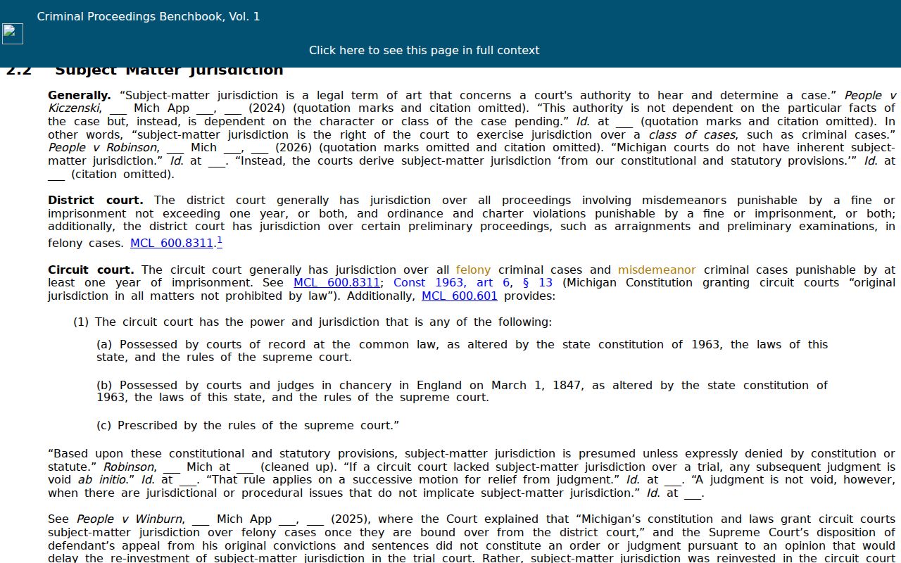 Iron County criminal docket court-routing reference from the Michigan judiciary
