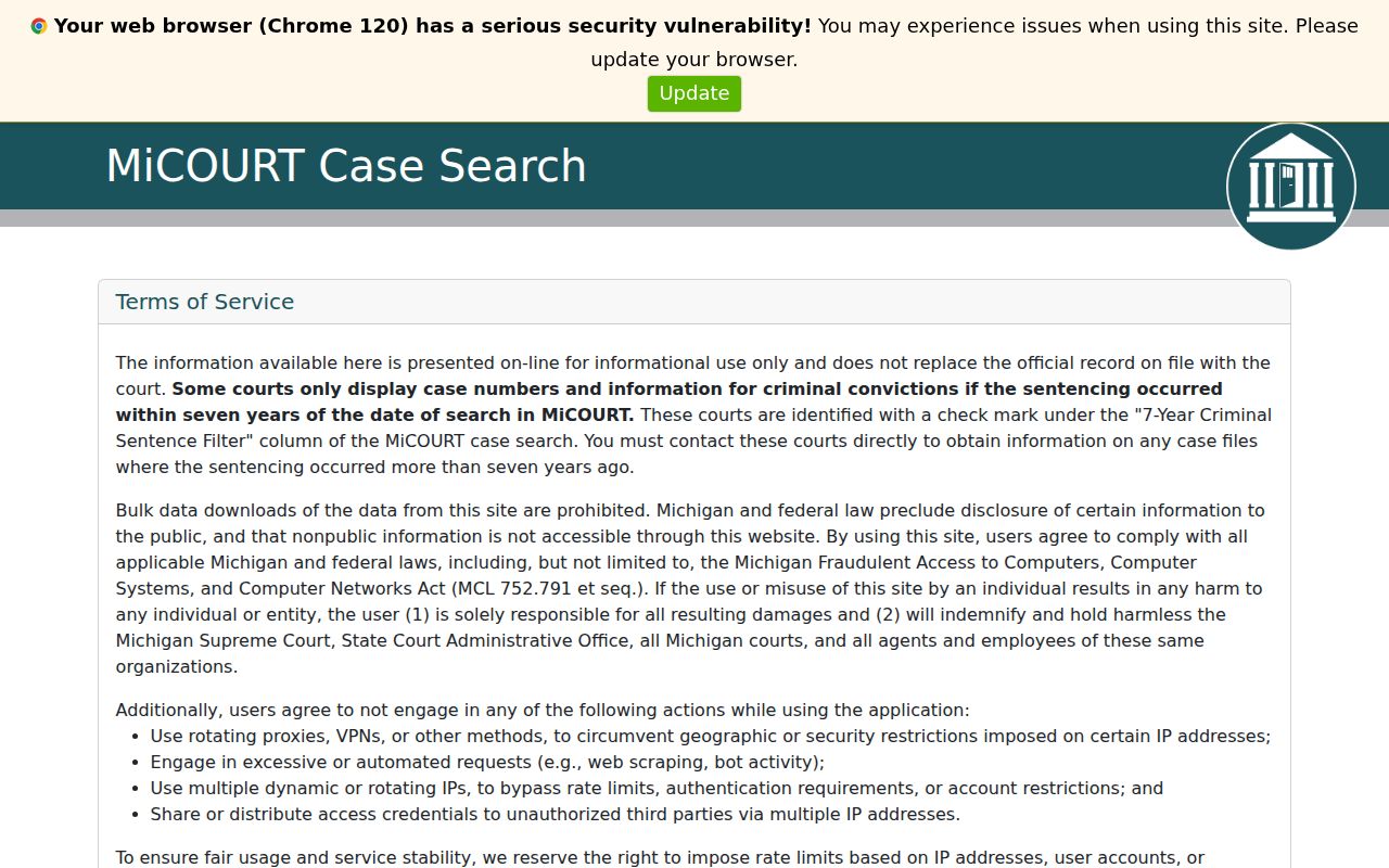 Iron County criminal docket MiCOURT public case search notice