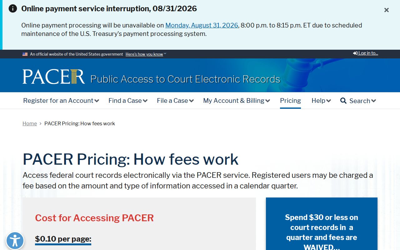 Iron County court docket PACER federal record pricing