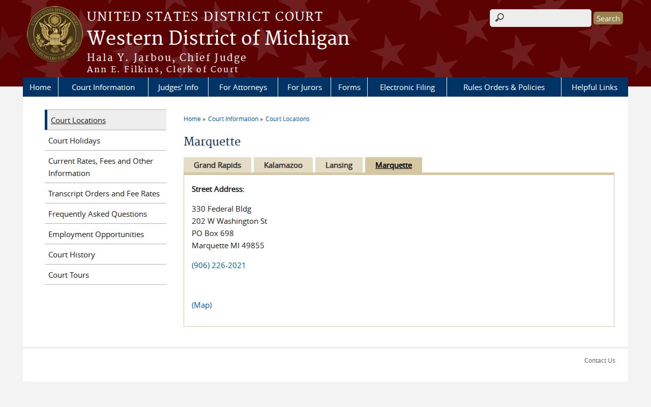 Iron County court docket federal Marquette clerk location